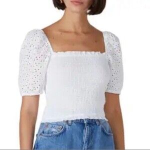 Louna Eyelet Square Neck Smocked Top Size S